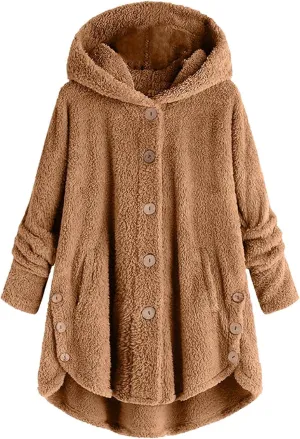 women's Fuzzy Fleece Jacket Oversized Sherpa Coat Pullover Jacket with Hood Winter Jackets Plus Size Warm Outerwear