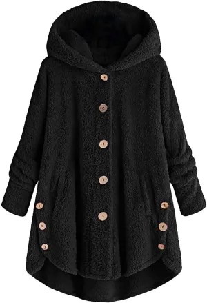 women's Fuzzy Fleece Jacket Oversized Sherpa Coat Pullover Jacket with Hood Winter Jackets Plus Size Warm Outerwear