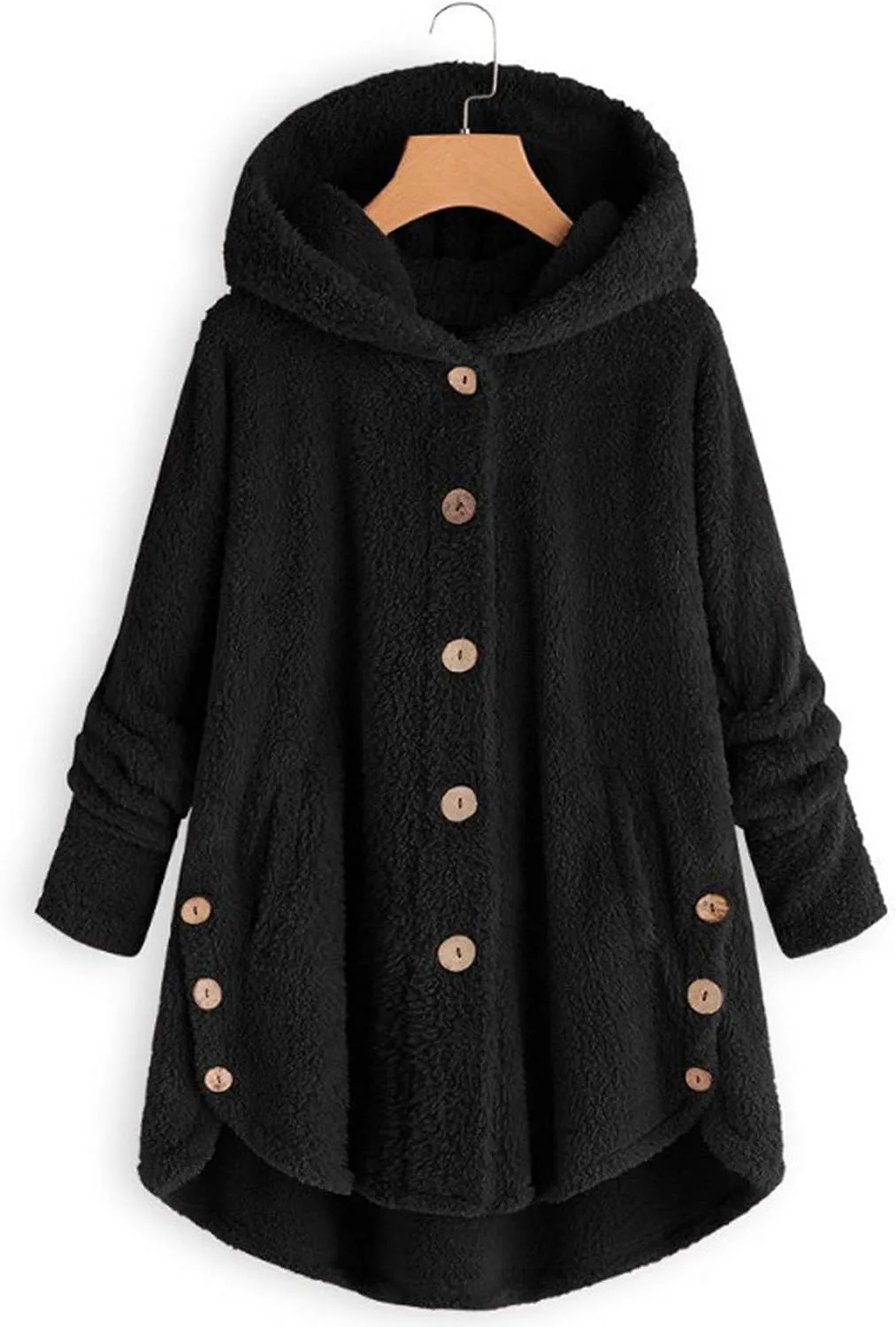 women's Fuzzy Fleece Jacket Oversized Sherpa Coat Pullover Jacket with Hood Winter Jackets Plus Size Warm Outerwear
