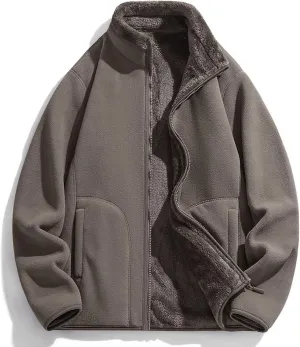 Womens Fuzzy Fleece Jacket Oversized Sherpa Zip Up Stand Collar Sweatshirts Solid Color Casual Winter Warm Outwear