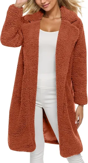 Women's Fuzzy Fleece Lapel Open Front Long Cardigan Coat Faux Fur Warm Winter Fashion Outwear Jackets 2024