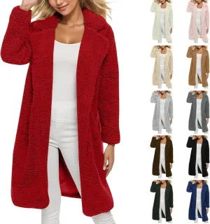 Women's Fuzzy Fleece Lapel Open Front Long Cardigan Coat Faux Fur Warm Winter Fashion Outwear Jackets 2024