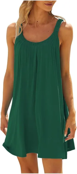 Womens Hawaiian Dresses Retro Classic Scoop Neck Tank Mini Beach Dress Summer Casual Cover Ups for Women