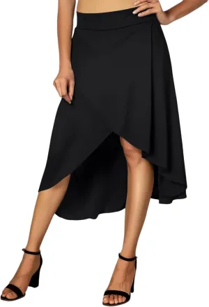 Women's High Waisted Ruffled Asymmetric Hem Long Skirt Split High Low Stretchy Skirt Handkerchief Hemline Midi Skirt