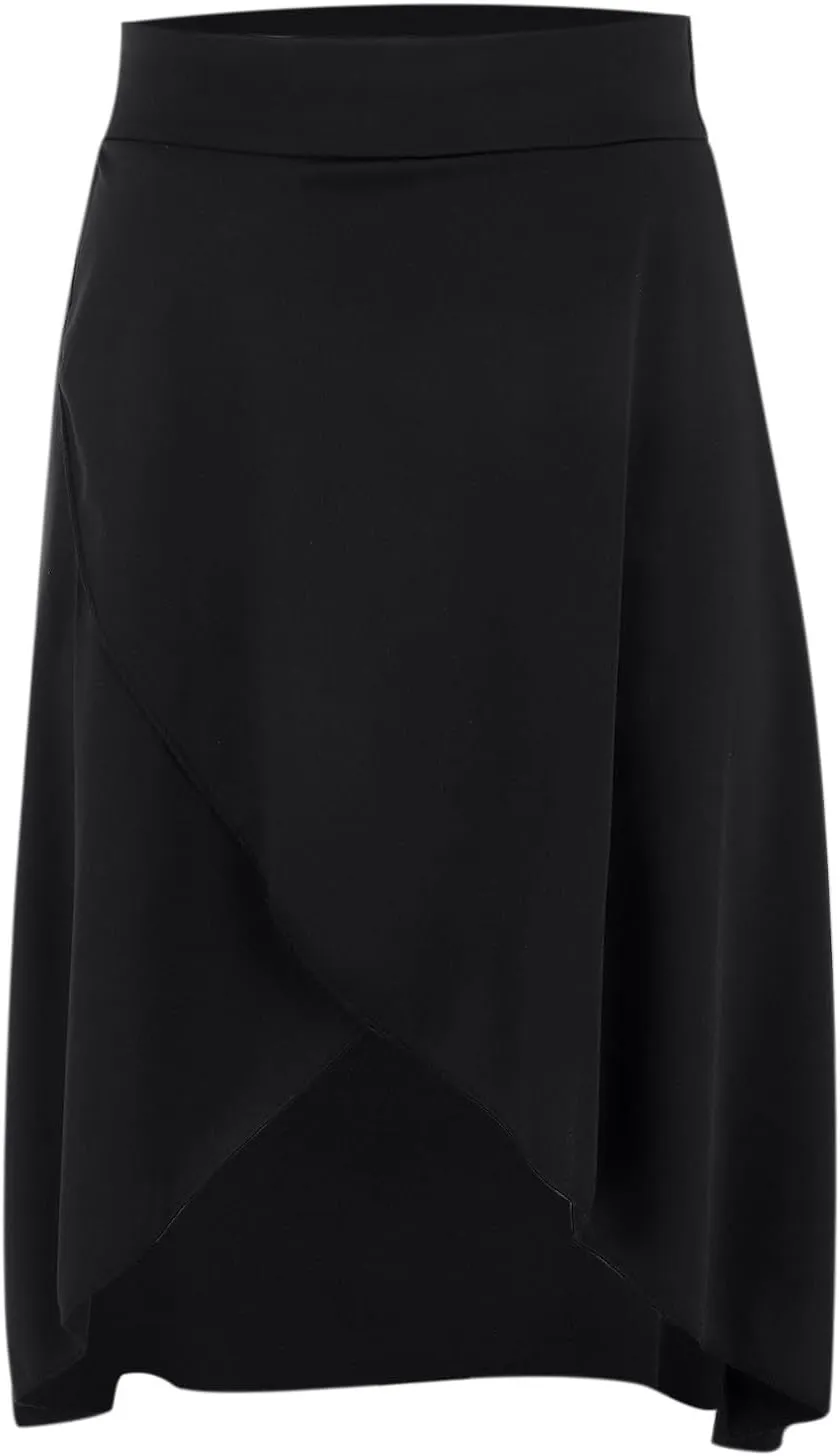 Women's High Waisted Ruffled Asymmetric Hem Long Skirt Split High Low Stretchy Skirt Handkerchief Hemline Midi Skirt