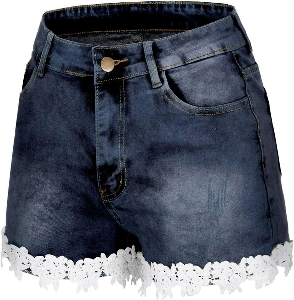 Women's Jean Shorts with Lace Trim Trendy Slim-Fit High Waisted Denim Hot Shorts Stretchy Summer Beach Booty Short