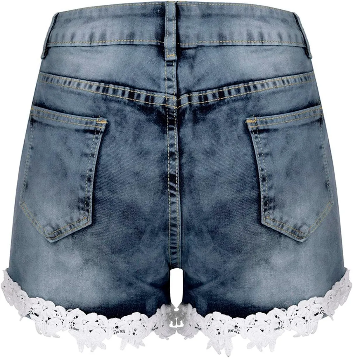 Women's Jean Shorts with Lace Trim Trendy Slim-Fit High Waisted Denim Hot Shorts Stretchy Summer Beach Booty Short