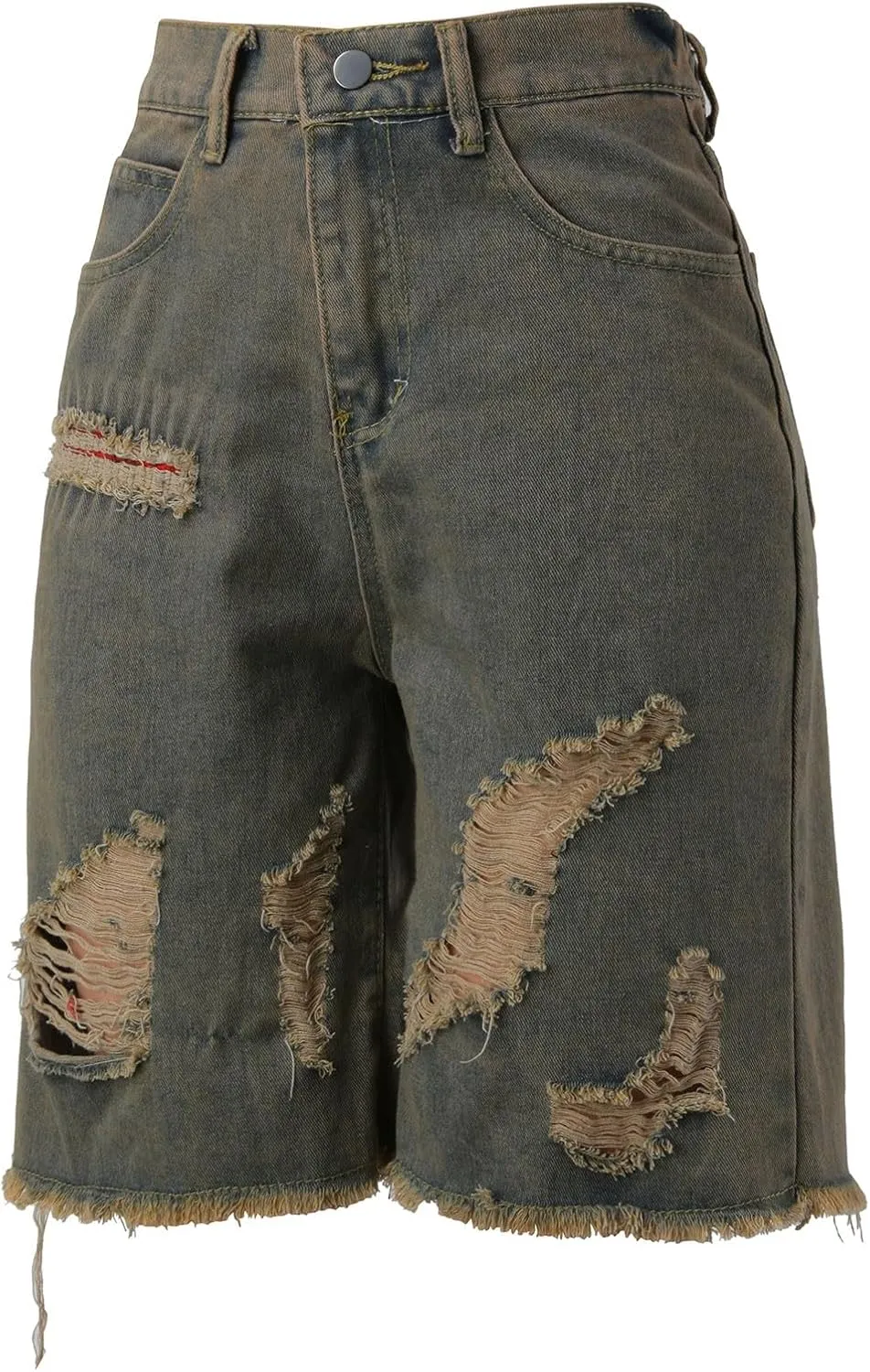 Women's Knee Length Baggy Denim Shorts Distressed Ripped Straight Wide Leg Jean Shorts Alt Clothes Women Designer