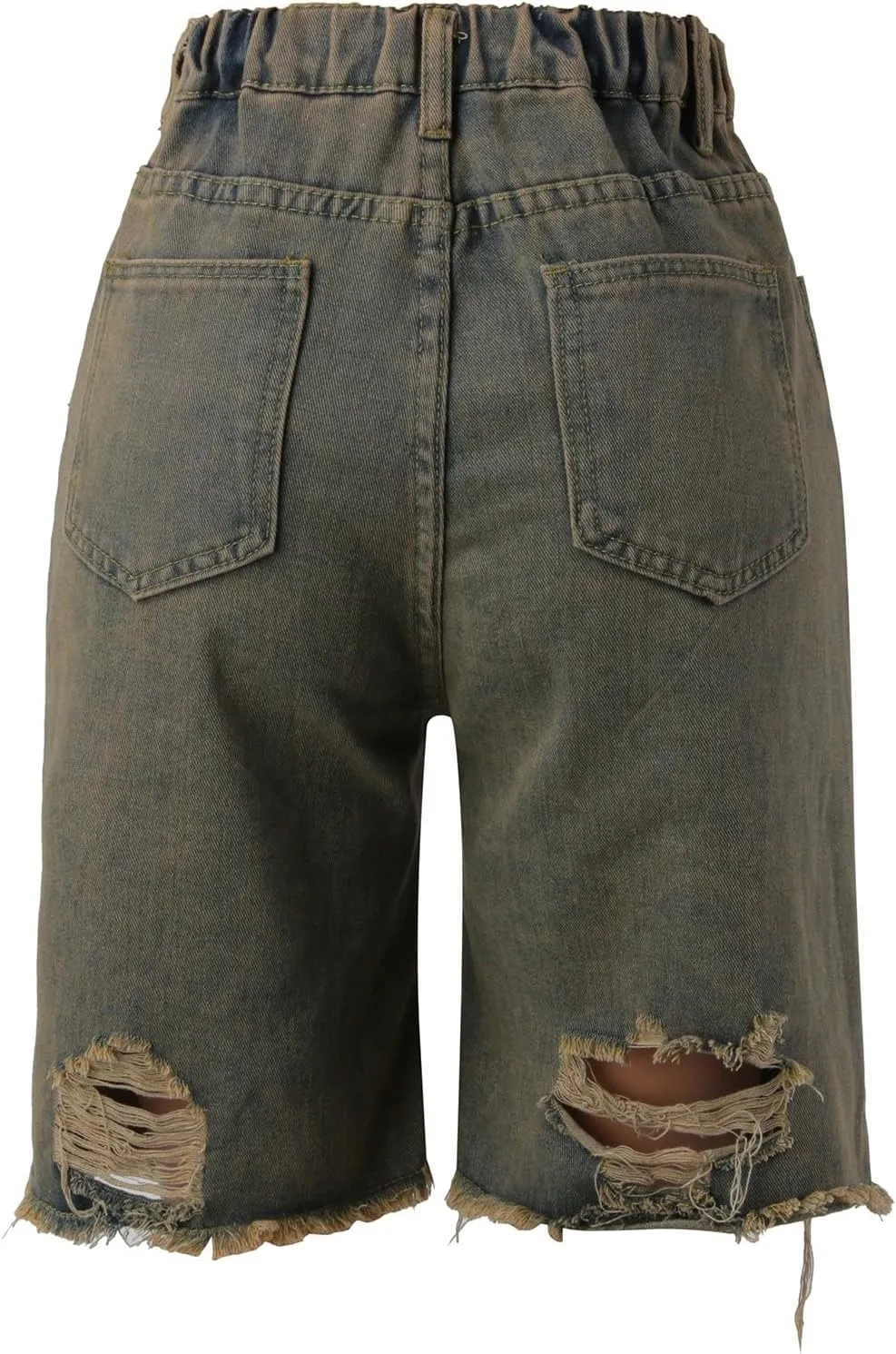 Women's Knee Length Baggy Denim Shorts Distressed Ripped Straight Wide Leg Jean Shorts Alt Clothes Women Designer