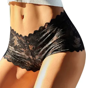Women's Lace Trim Brief Underwear Breathable Tummy Control High-Waisted Seamless Soft Panties Thongs