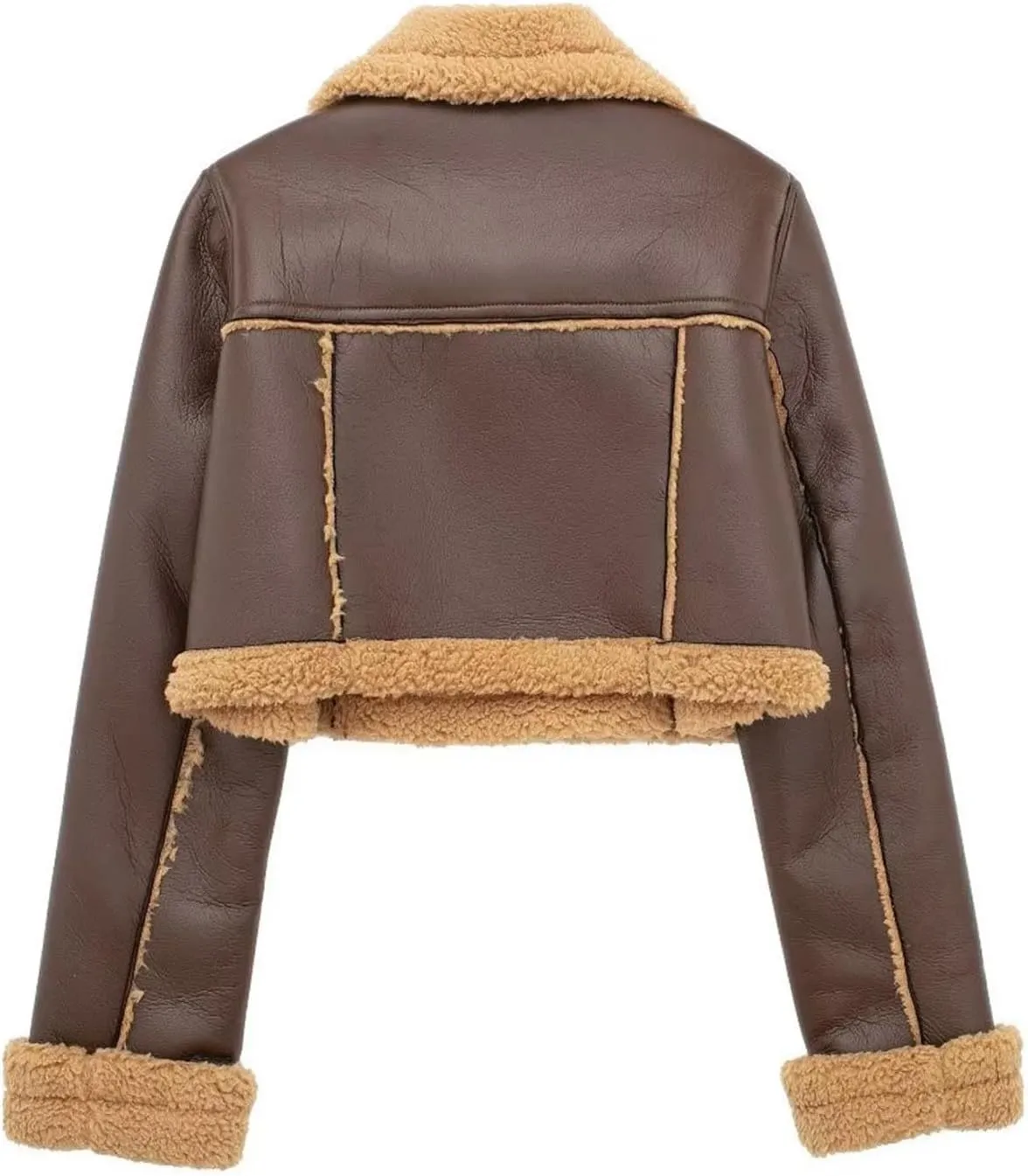 Womens Leather Jackets Sherpa Lined Fleece Jackets Cropped Winter Coats Faux Shearing Moto Bomber Jacket Fluffy Coats