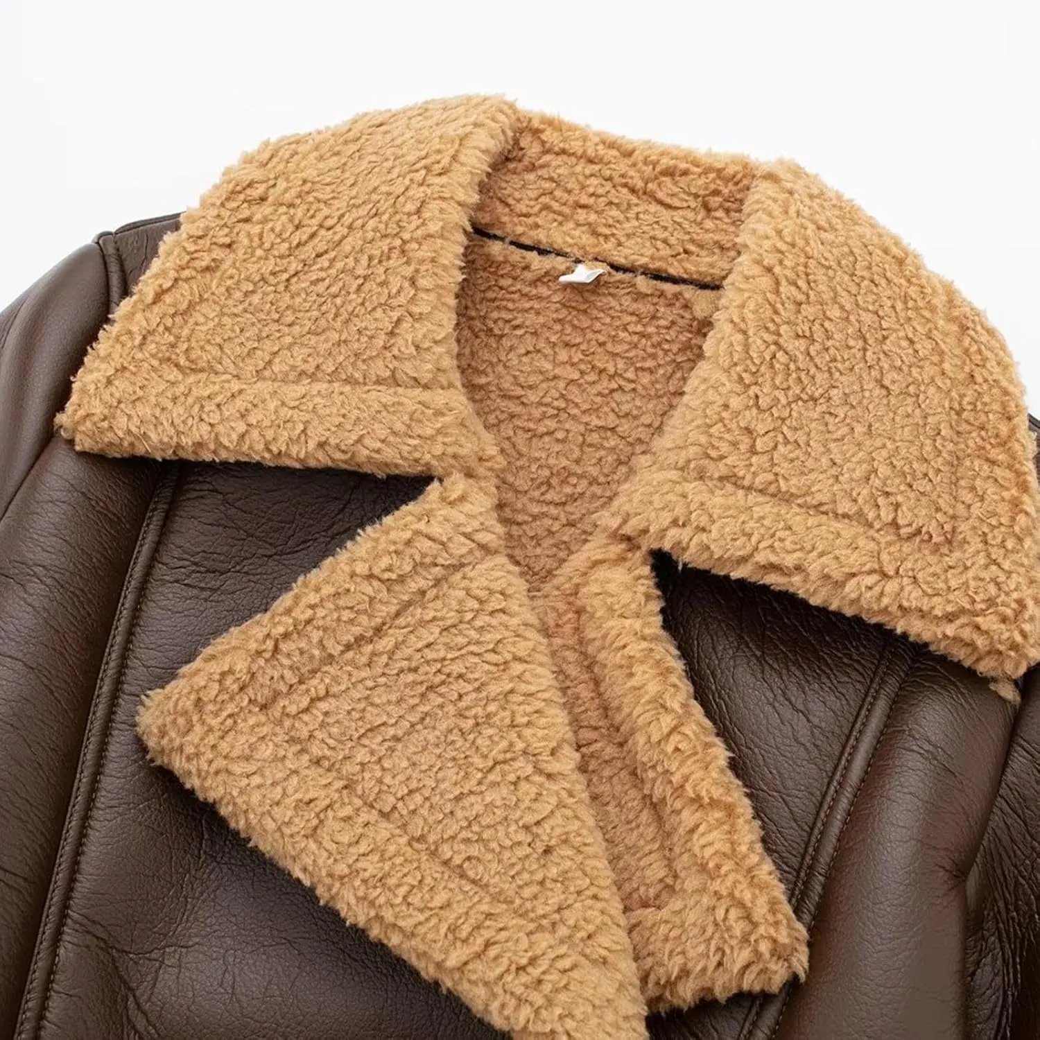 Womens Leather Jackets Sherpa Lined Fleece Jackets Cropped Winter Coats Faux Shearing Moto Bomber Jacket Fluffy Coats
