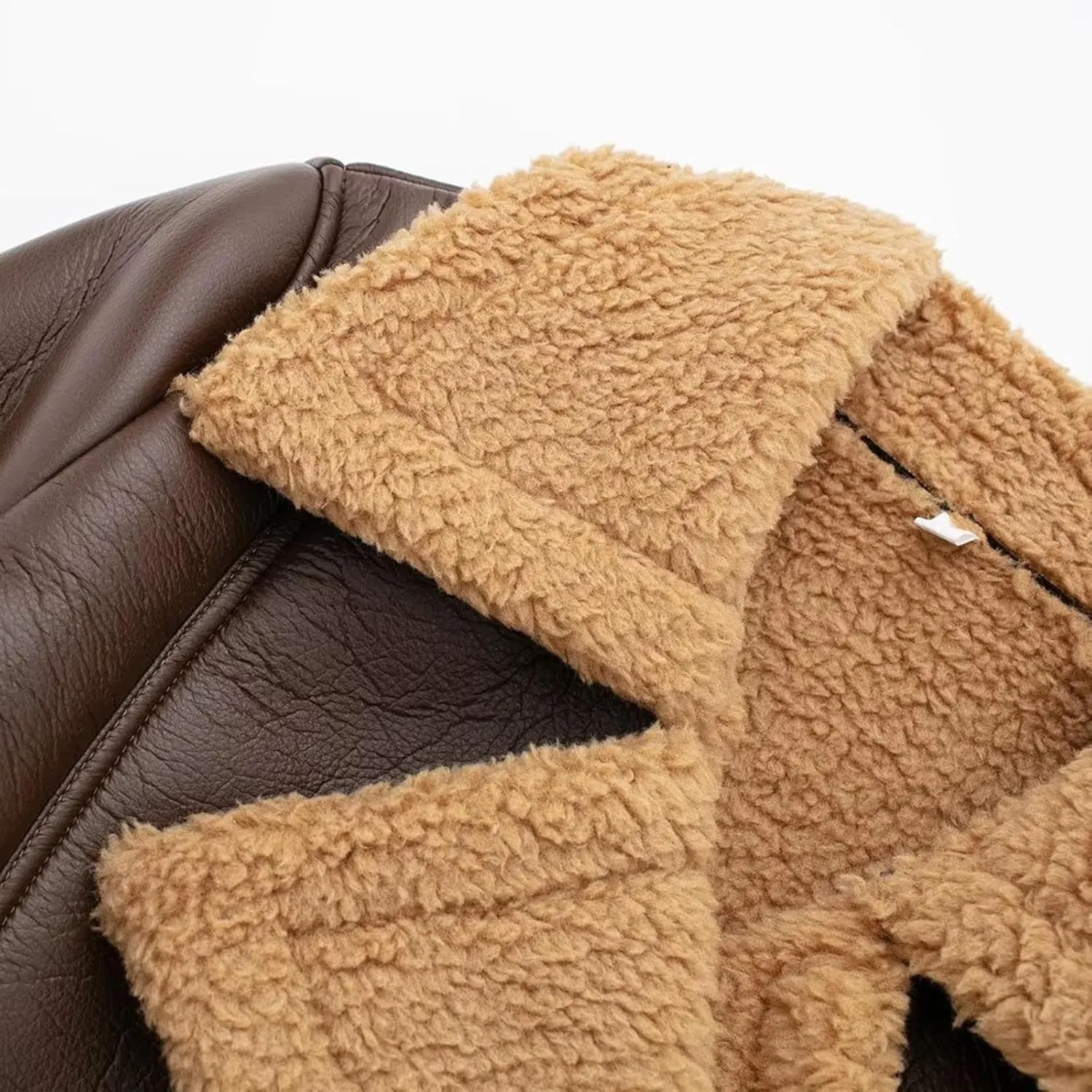 Womens Leather Jackets Sherpa Lined Fleece Jackets Cropped Winter Coats Faux Shearing Moto Bomber Jacket Fluffy Coats