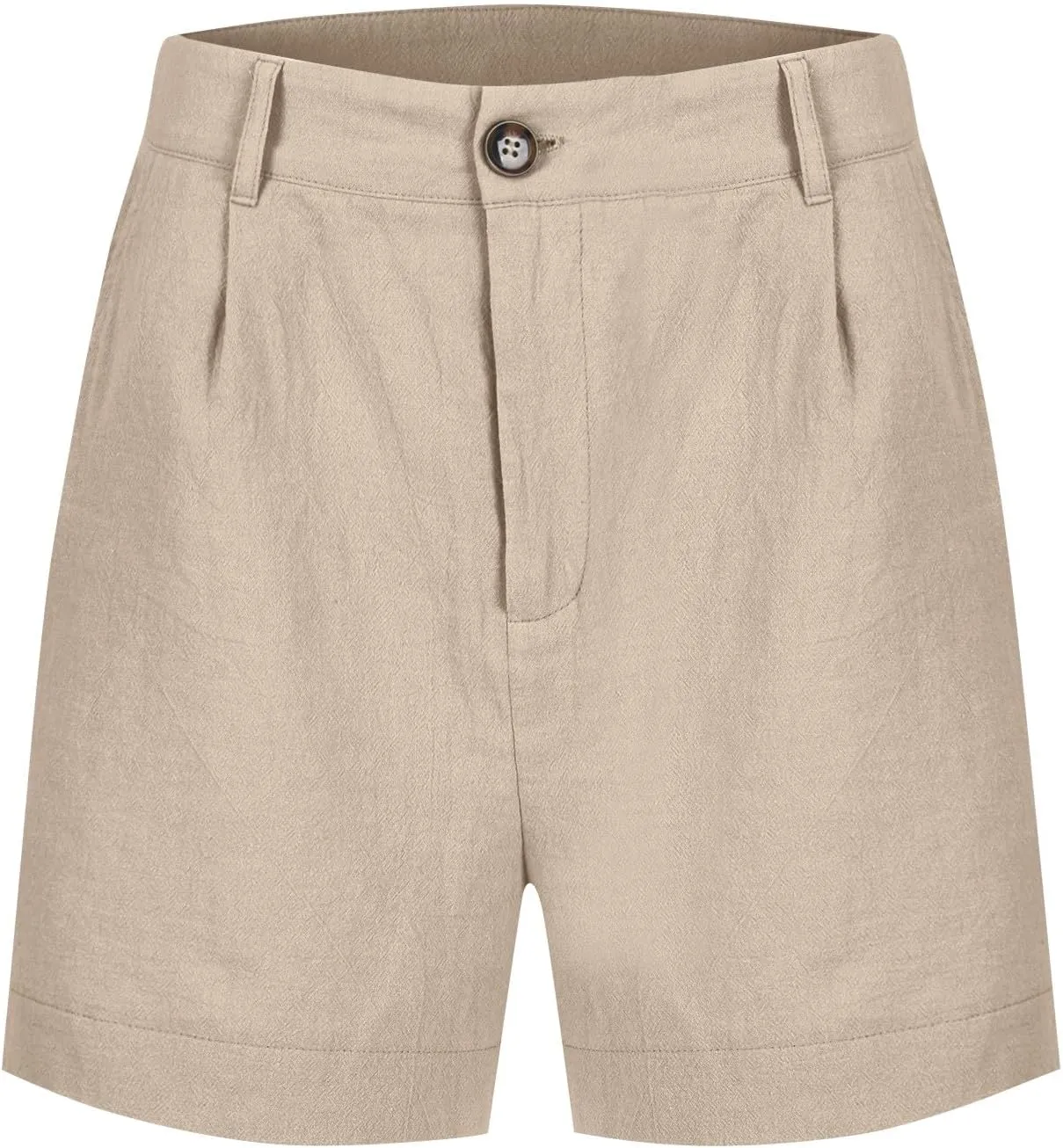 Womens Linen Business Shorts Front Button Baggy High Waist Pleated Shorts Lightweight Casual Work Short with Pockets