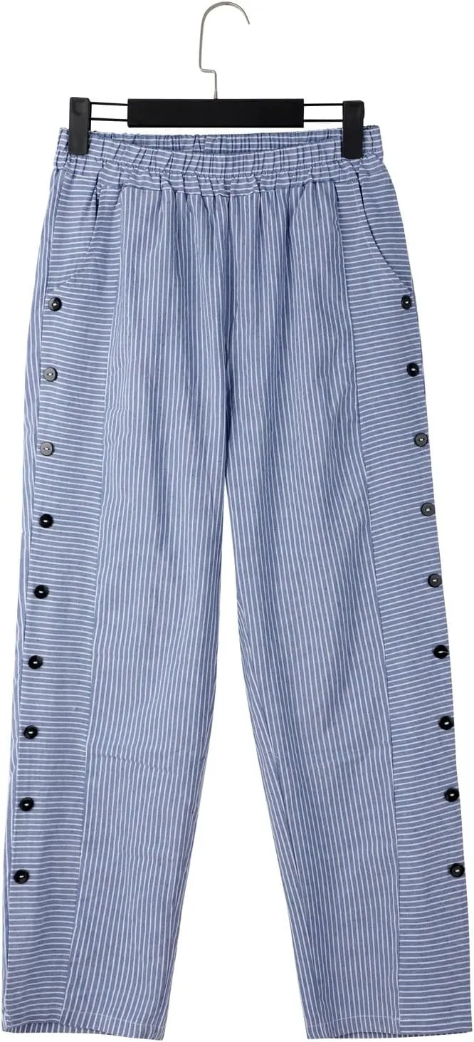 Womens Linen Pants with Pockets Loose Elastic High Waisted Comfy Beach Trousers Retro Summer Lightweight Casual Pants