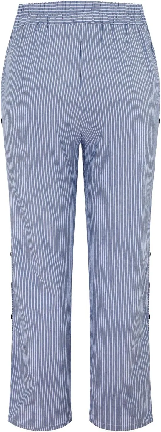 Womens Linen Pants with Pockets Loose Elastic High Waisted Comfy Beach Trousers Retro Summer Lightweight Casual Pants