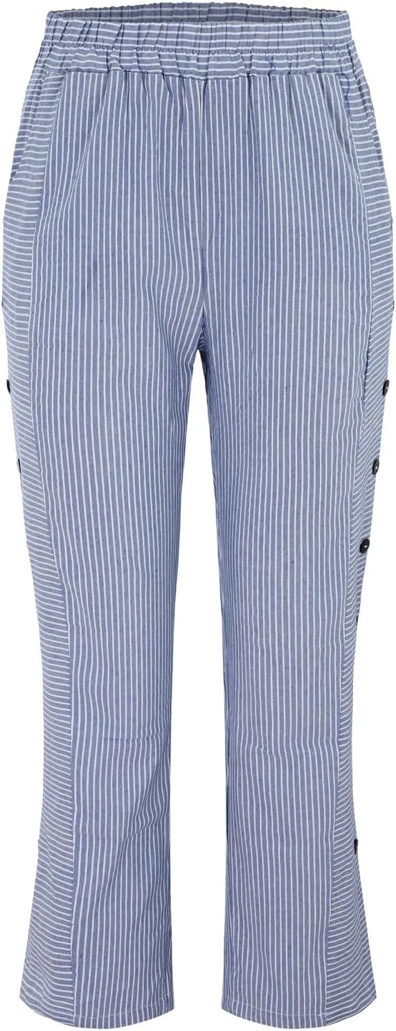 Womens Linen Pants with Pockets Loose Elastic High Waisted Comfy Beach Trousers Retro Summer Lightweight Casual Pants