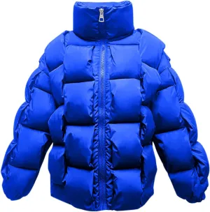 Women's Long Sleeve Puffer Jacket Winter Quilted Short Down Coat with Pockets Stand Collar Overcoat 2024 Trendy