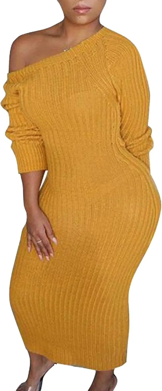 Women'S Long Sleeve Wrap Midi Knit Sweater Dress Elegant Backless Bodycon Sexy Open Back Club Cocktail Long Dress