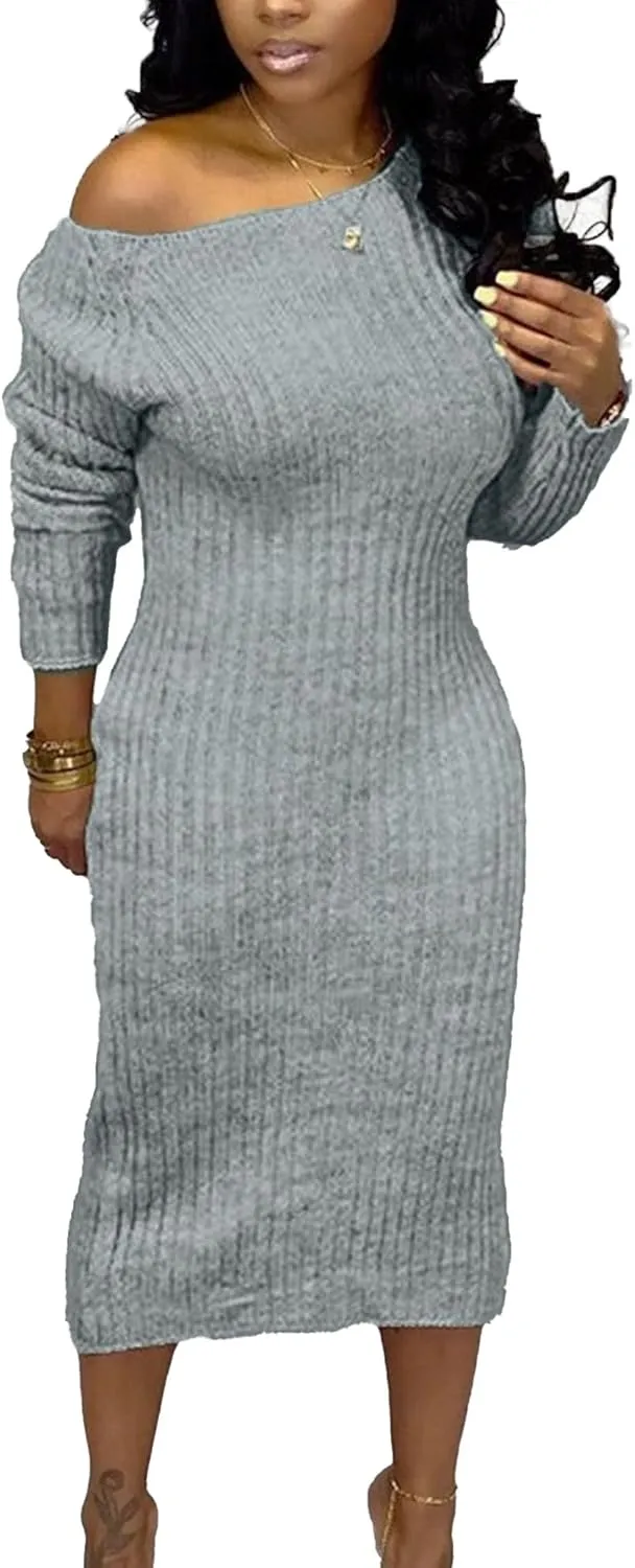 Women'S Long Sleeve Wrap Midi Knit Sweater Dress Elegant Backless Bodycon Sexy Open Back Club Cocktail Long Dress