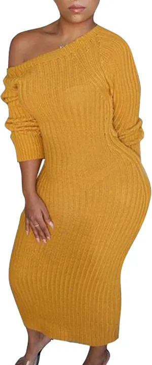 Women'S Long Sleeve Wrap Midi Knit Sweater Dress Elegant Backless Bodycon Sexy Open Back Club Cocktail Long Dress