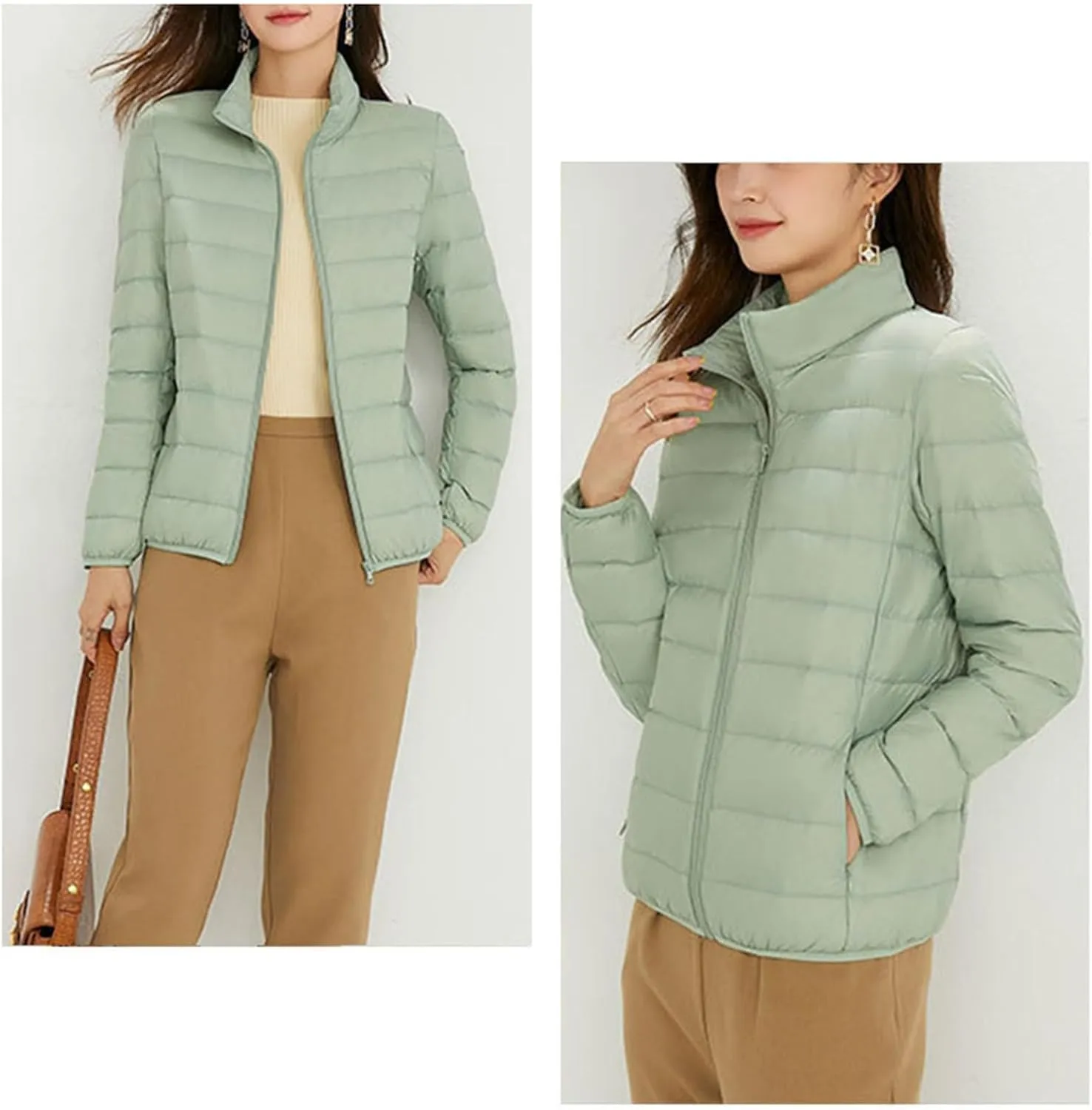 Women's Long Winter Down Coat Womens Lightweight Oversized Long Sleeve Zip Water Jacket Pockets Baggy Short Down
