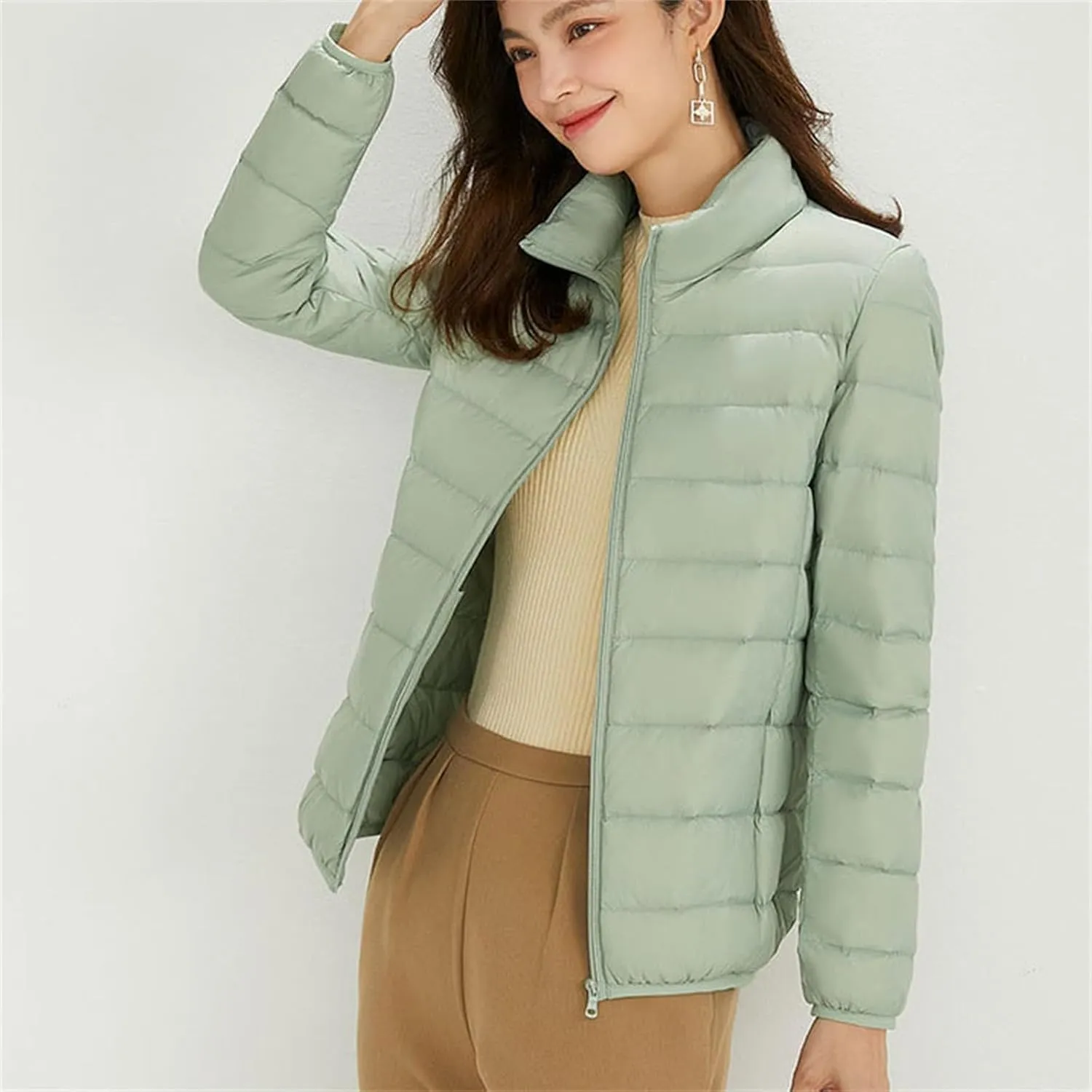 Women's Long Winter Down Coat Womens Lightweight Oversized Long Sleeve Zip Water Jacket Pockets Baggy Short Down