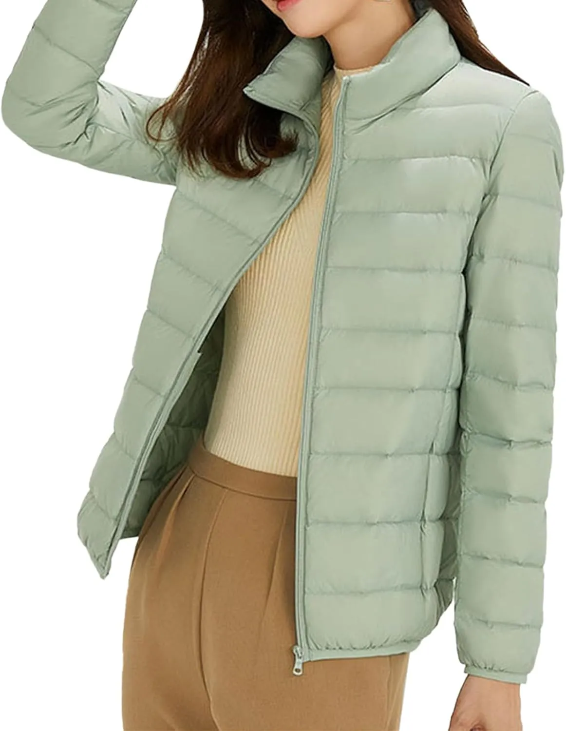 Women's Long Winter Down Coat Womens Lightweight Oversized Long Sleeve Zip Water Jacket Pockets Baggy Short Down