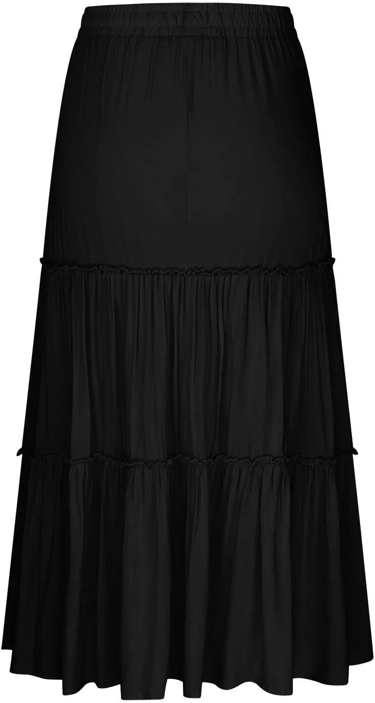Women's Maxi Skirts Tiered A-Line Pleated Long Skirt Summer Drawstring High Waist Boho Beach Vacation Travel Outfits