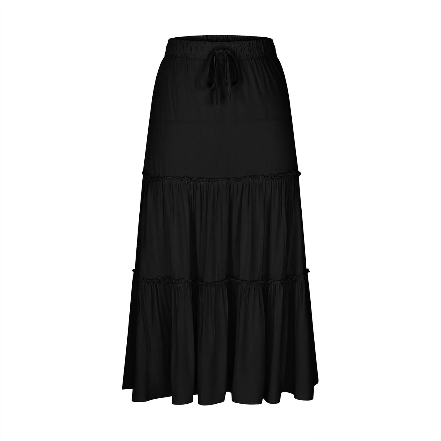 Women's Maxi Skirts Tiered A-Line Pleated Long Skirt Summer Drawstring High Waist Boho Beach Vacation Travel Outfits