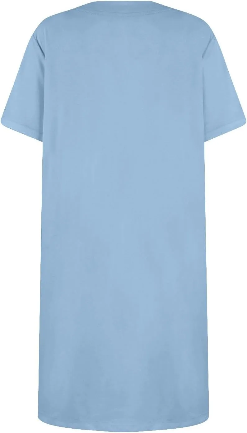 Womens Mini Dress Summer Square Neck Short Sleeve Shift Tshirt Dress Casual Cute Beach Vacation Dress with Pockets