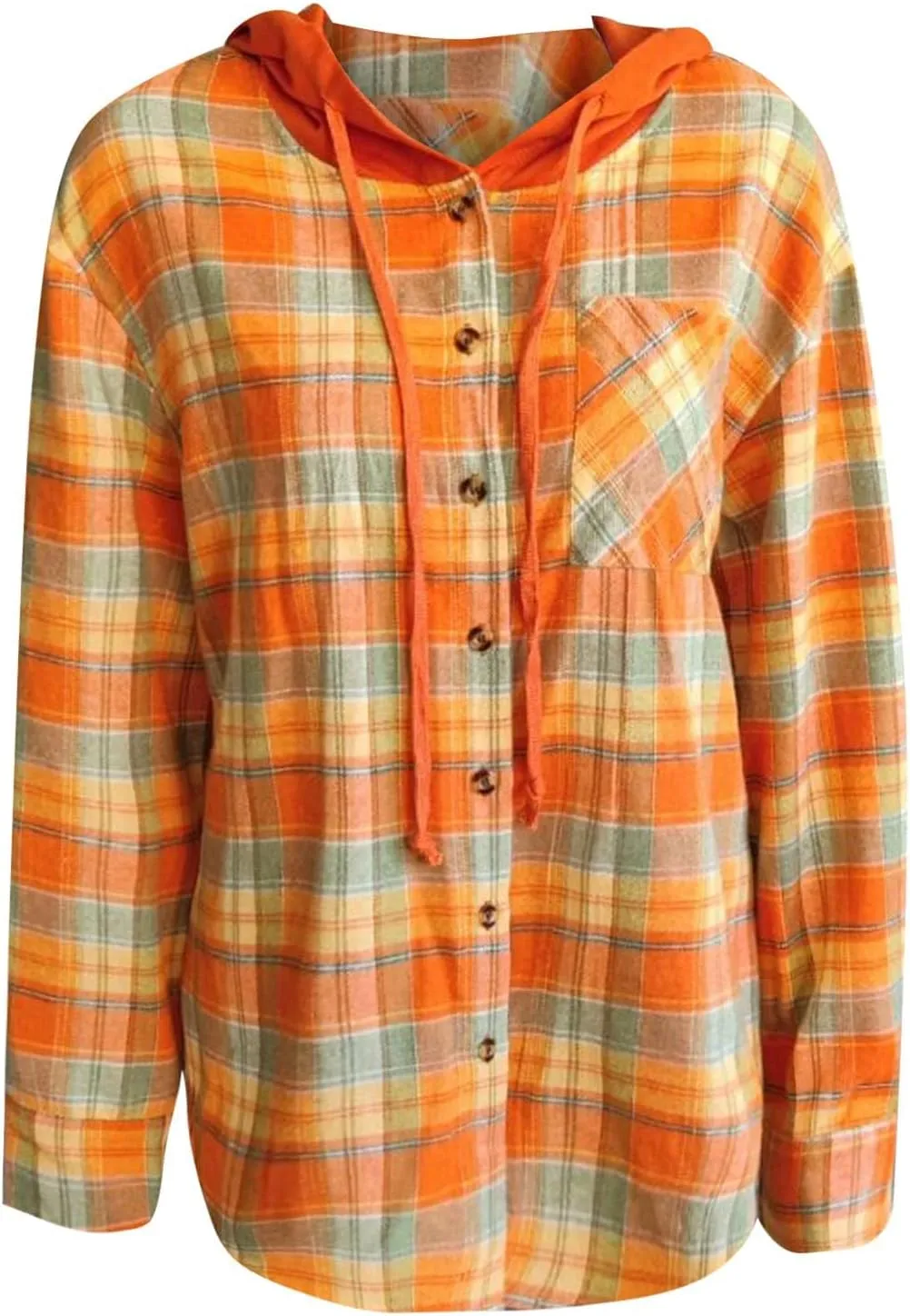 Womens Plaid Jacket Casual Button Down Checkered Hooded Jackets Oversized Loose Lightweight Shackets Outerwear