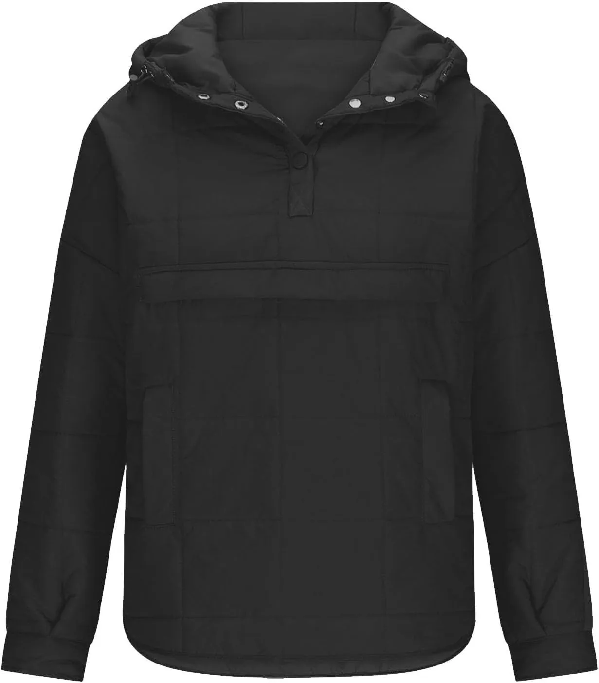 Women's Quilted Pullover Puffer Jackets Lightweight Button Outwear Winter Warm Oversized Packable Hooded Coat Tops