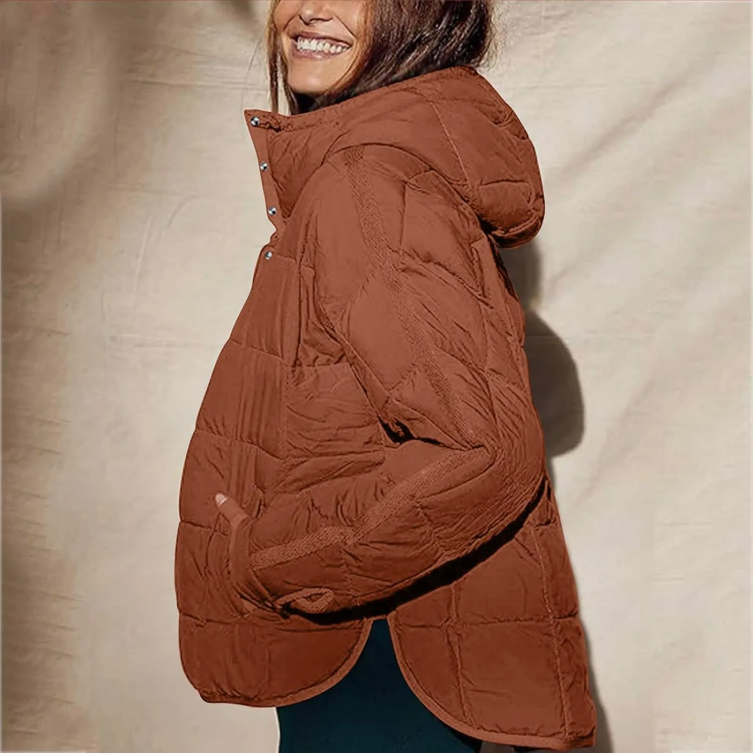 Women's Quilted Pullover Puffer Jackets Lightweight Button Outwear Winter Warm Oversized Packable Hooded Coat Tops