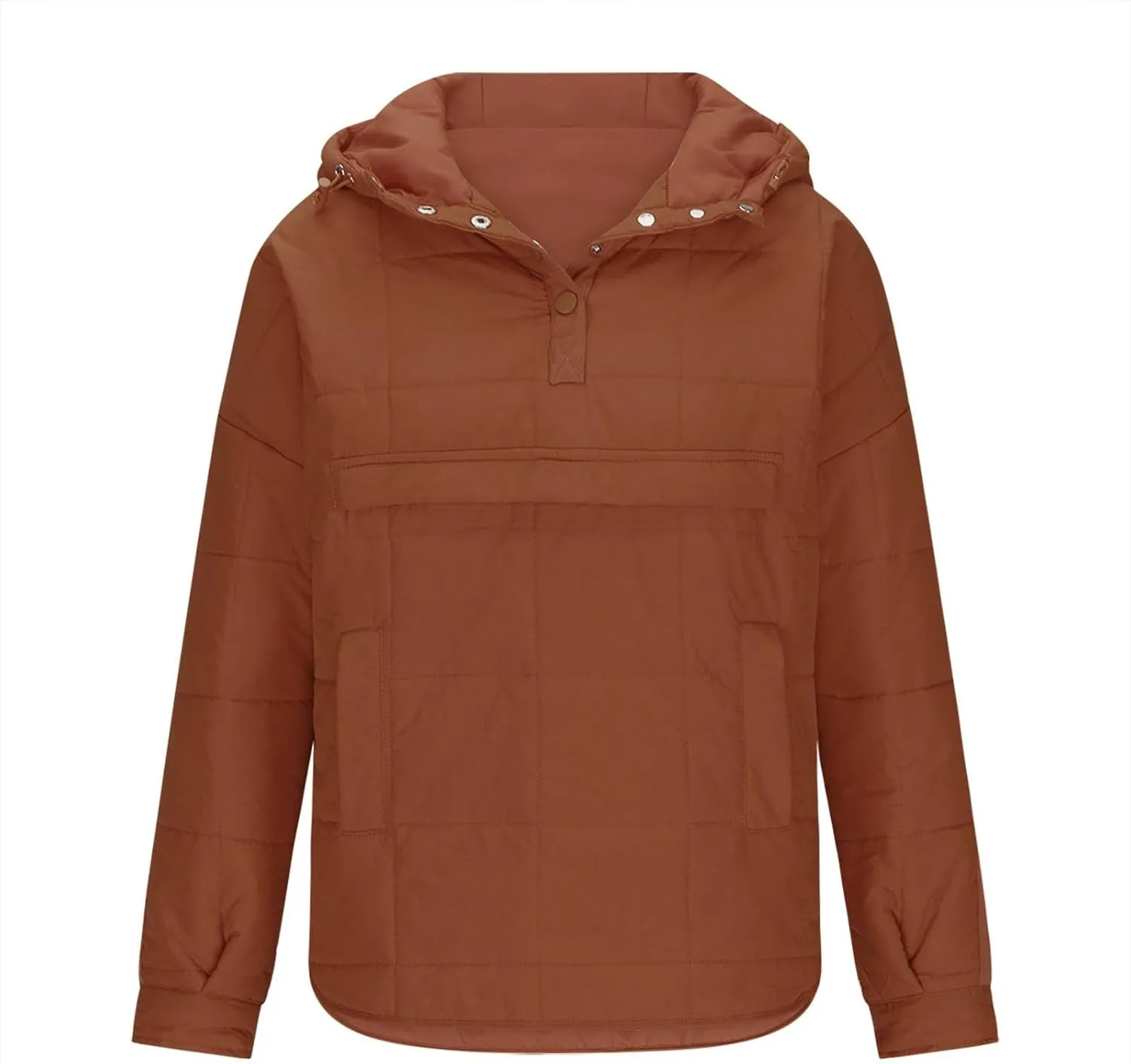Women's Quilted Pullover Puffer Jackets Lightweight Button Outwear Winter Warm Oversized Packable Hooded Coat Tops