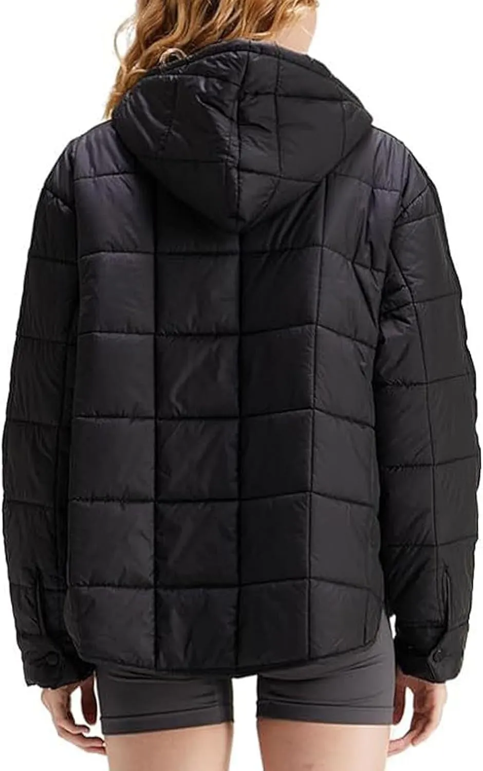 Women's Quilted Pullover Puffer Jackets Lightweight Button Outwear Winter Warm Oversized Packable Hooded Coat Tops