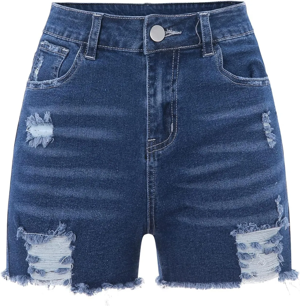 Womens Ripped Jean Shorts High Waisted Cropped Shorts Button Waistband Short Jeans Street Trendy Blue Denim Shorts