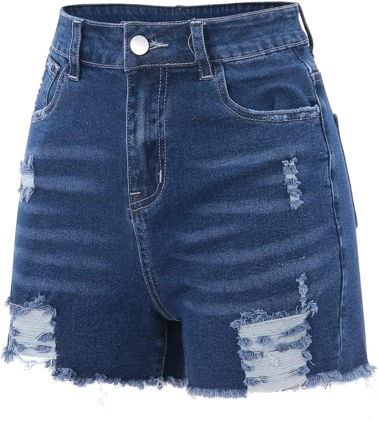 Womens Ripped Jean Shorts High Waisted Cropped Shorts Button Waistband Short Jeans Street Trendy Blue Denim Shorts