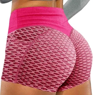 Womens Scrunch Butt Lifting Yoga Shorts with Pockets Tummy Control High Waisted Booty Shorts Textured Legging