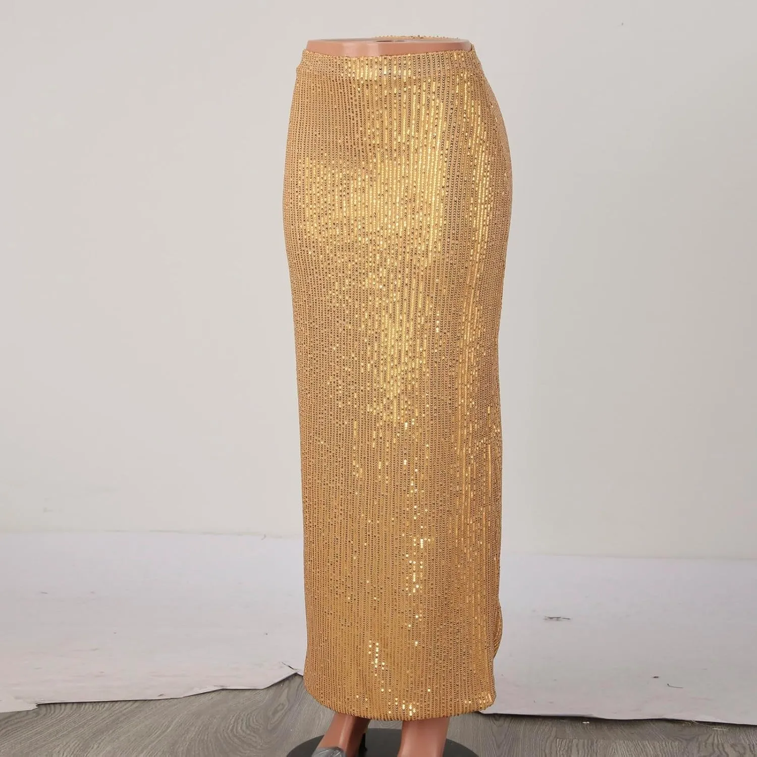Women's Sequin Skirt Stretchy Bodycon High Waist Glitter Sequins Pencil Maxi Long Skirts for Women Party Night
