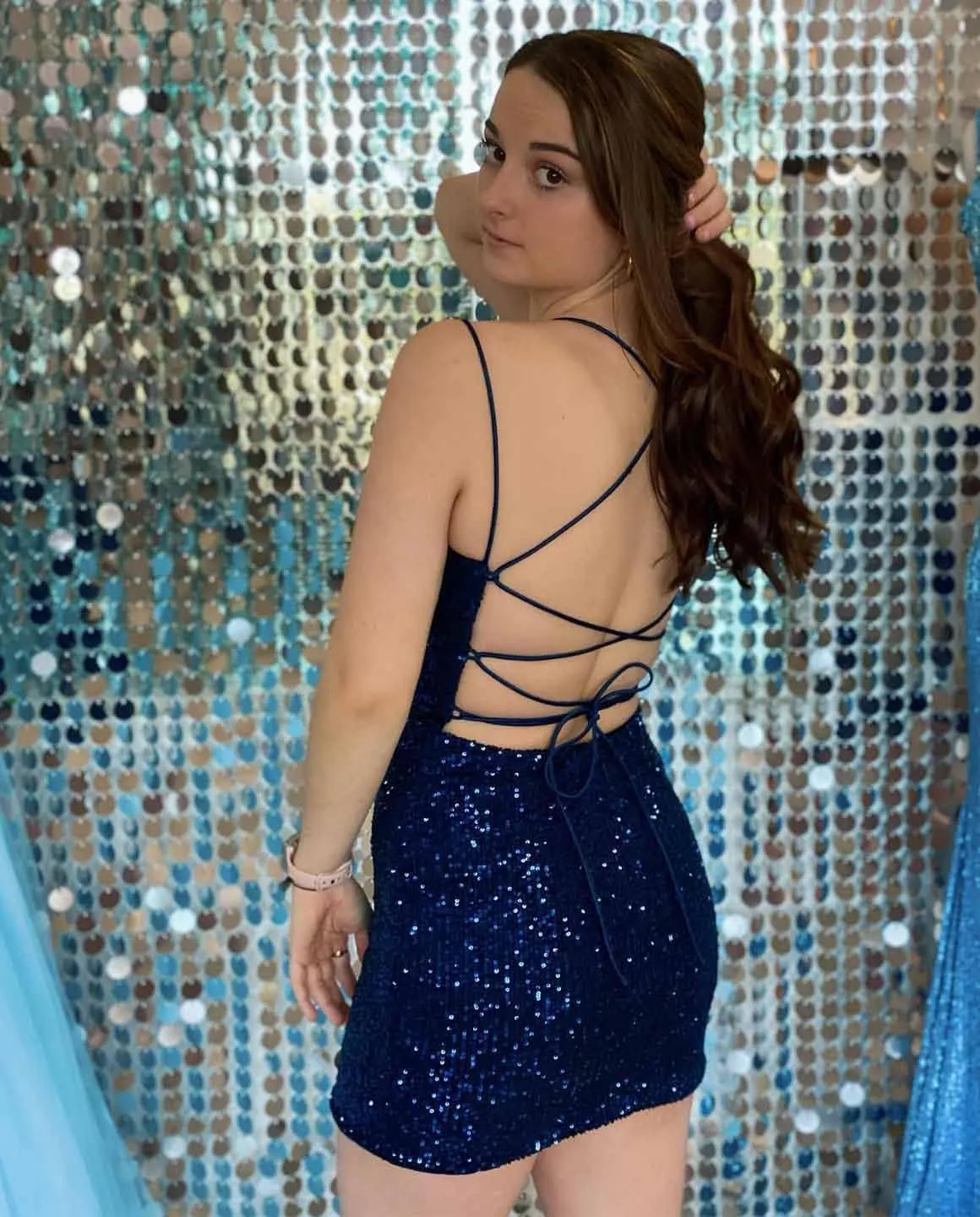 Women's Sequins Tight Open Back Homecoming Dresses Short Sparkle Sweetheart Prom Gowns