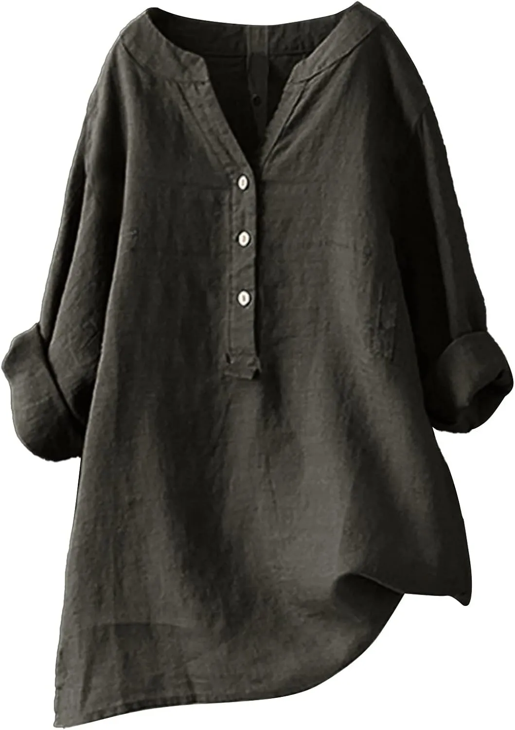 Womens Short Sleeve Linen Shirt Casual Crew Neck Dressy T-Shirt Plain Solid Loose Summer Tee Top