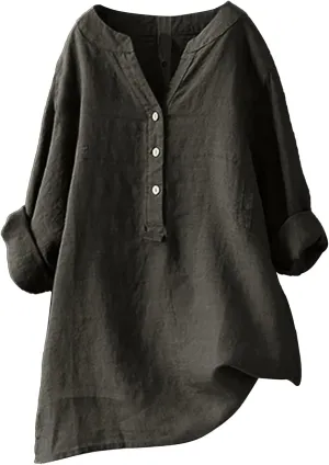 Womens Short Sleeve Linen Shirt Casual Crew Neck Dressy T-Shirt Plain Solid Loose Summer Tee Top