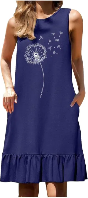 Womens Sleeveless Shirt Dresses 2025 Floral Printed Casual Loose Fit Short Dress Flowy Shift Dresses