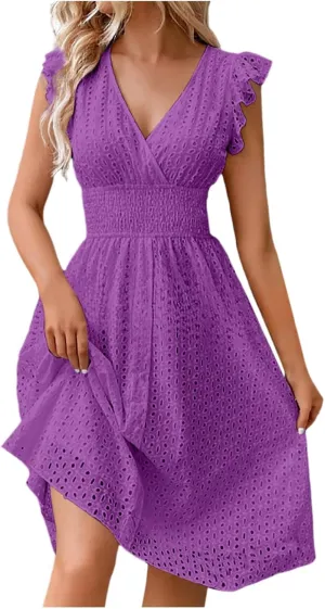 Womens Summer Dresses 2025 Sexy V Neck High Waist Beach Cover Ups Travel Vacation 2025 Summer Outfits Swing Flowy Skirt