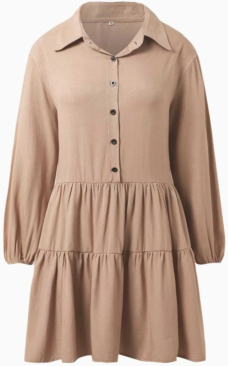 Womens Summer Dresses Vintage Classic Button Down Long Sleeve Tiered Ruffle Hem Funeral Dress Short Church Sundresses