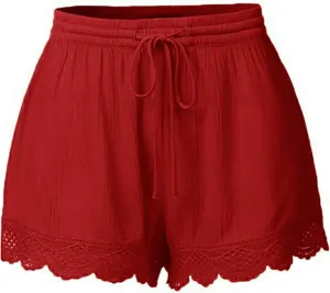 Womens Summer Shorts Casual Dressy Lace Trim Drawstring Elastic Waist Beach Pants Workout Gym Shorts Plus Size.S-5XL