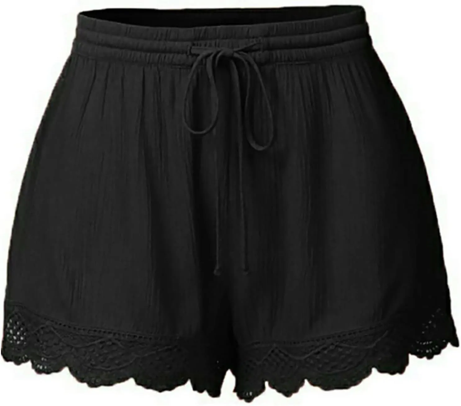 Womens Summer Shorts Casual Dressy Lace Trim Drawstring Elastic Waist Beach Pants Workout Gym Shorts Plus Size.S-5XL