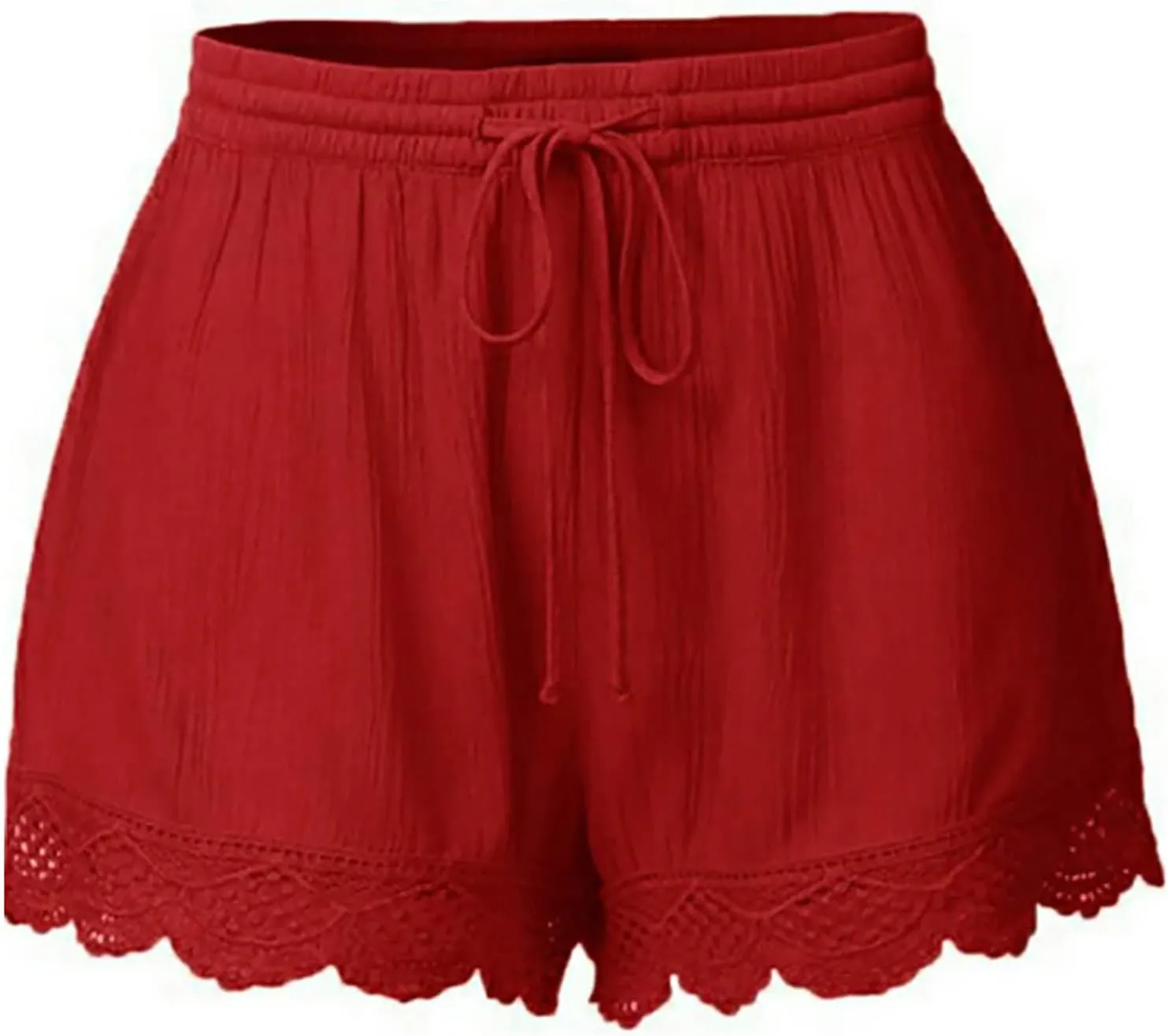 Womens Summer Shorts Casual Dressy Lace Trim Drawstring Elastic Waist Beach Pants Workout Gym Shorts Plus Size.S-5XL