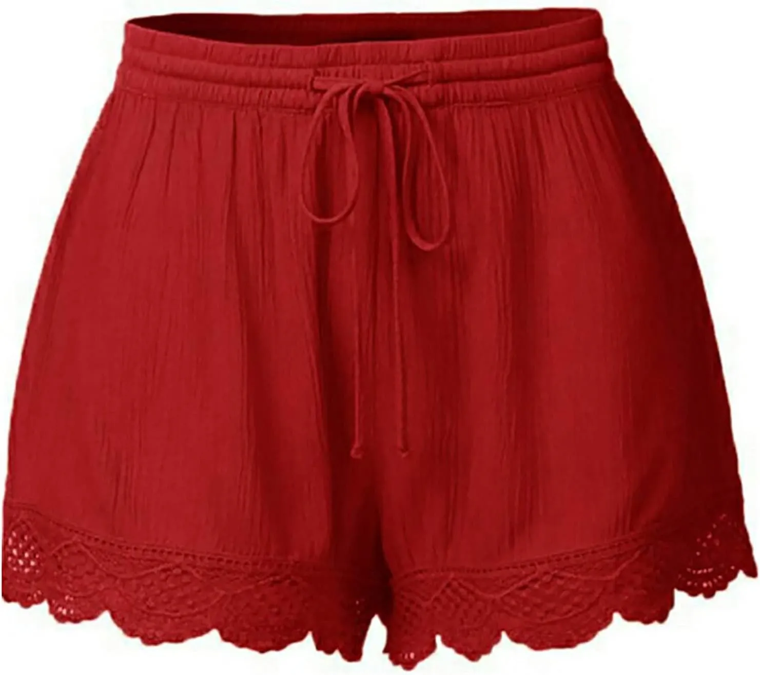 Womens Summer Shorts Casual Dressy Lace Trim Drawstring Elastic Waist Beach Pants Workout Gym Shorts Plus Size.S-5XL